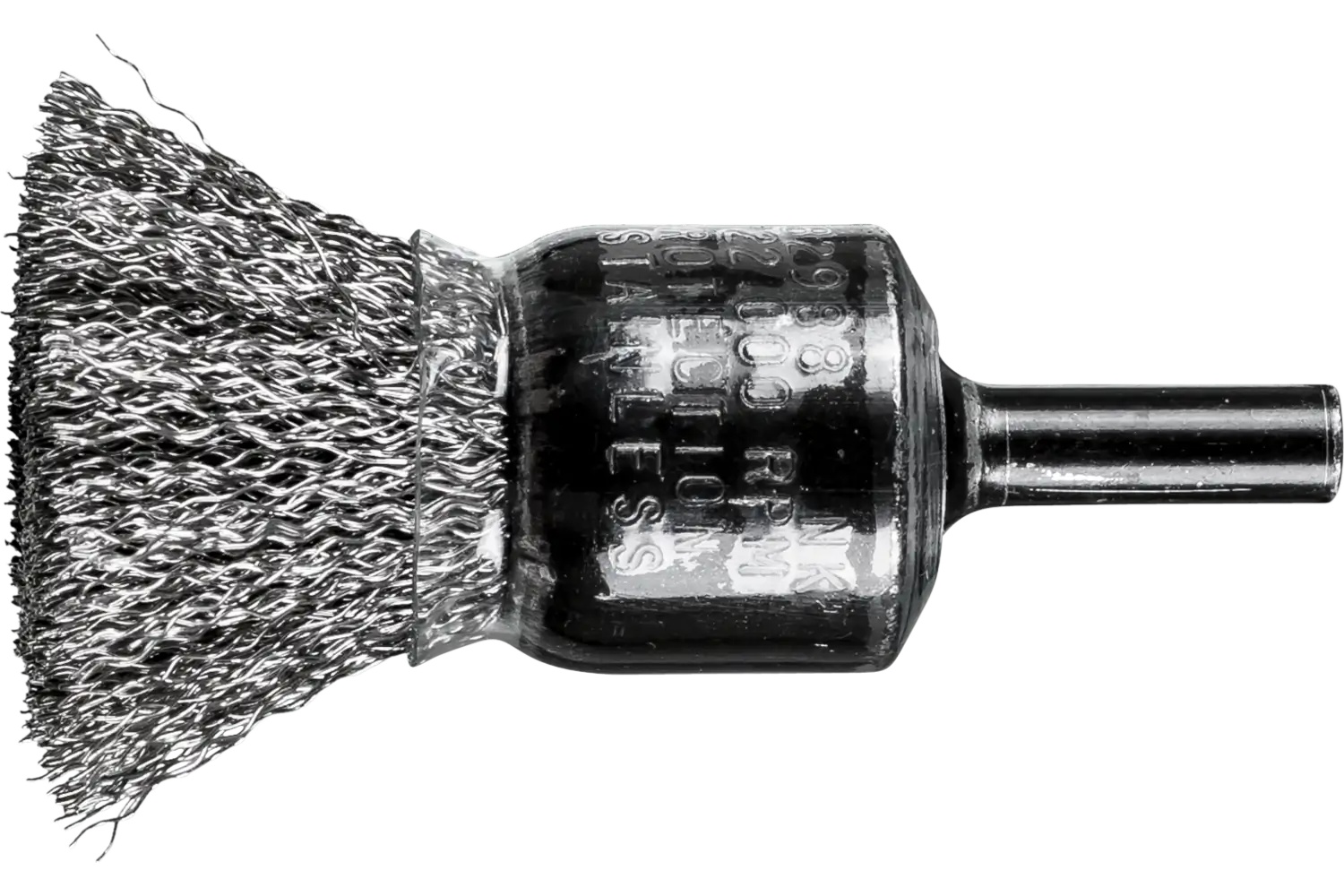 Picture of Pferd Crimped Wire Coated Cup End Brush 3/4" Dia. .010 Stainless Steel 1/4" Shank